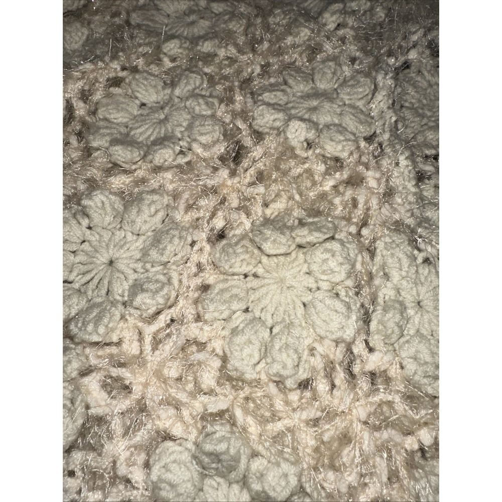 Rebecca Elliot Knitted Cardigan Crochet Flowers Cream Color Sweater - Picture 10 of 10